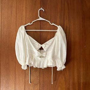 White bow and tie zip up crop top